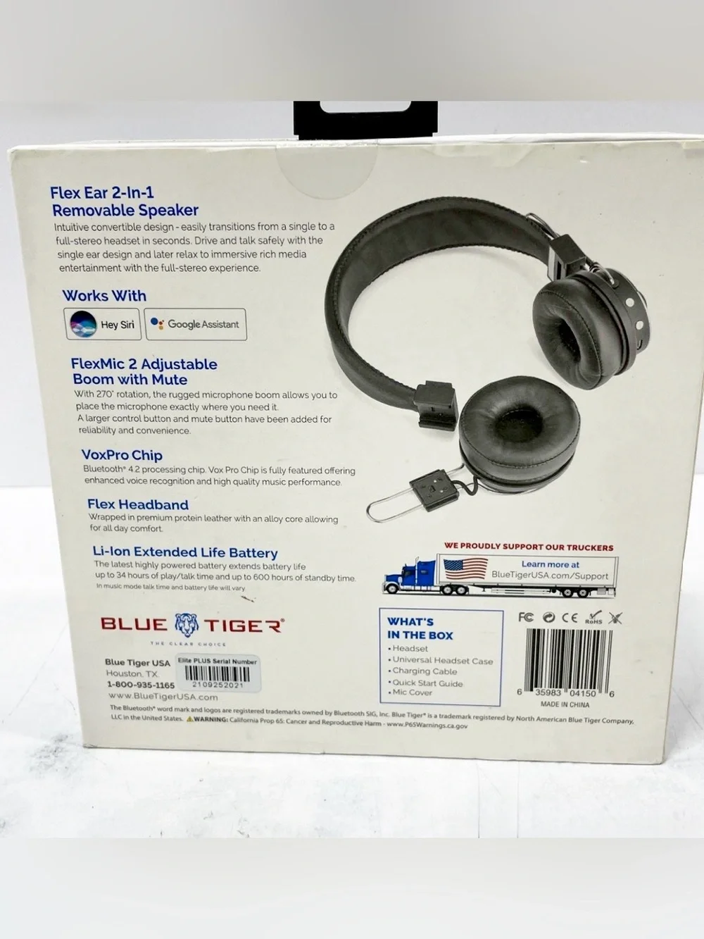 Blue Tiger Elite Plus 2-in-1 Convertible Bluetooth Headset, NC Boom Mic, Black